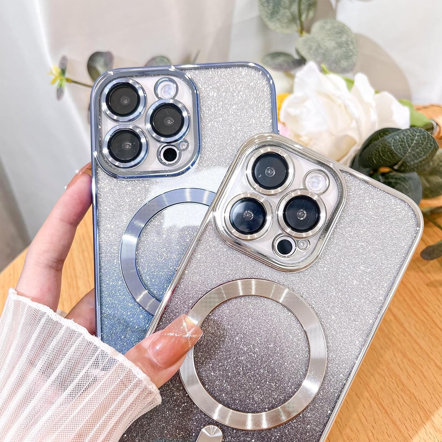 Illians Case for Iphone 14 Pro Max (Compatible with Magsafe) Camera Lens Protector Glitter Bling Plating Case Shockproof Protection Anti-Scratch Iphone 14 Pro Max Case for Women Men - Blue  Illians   