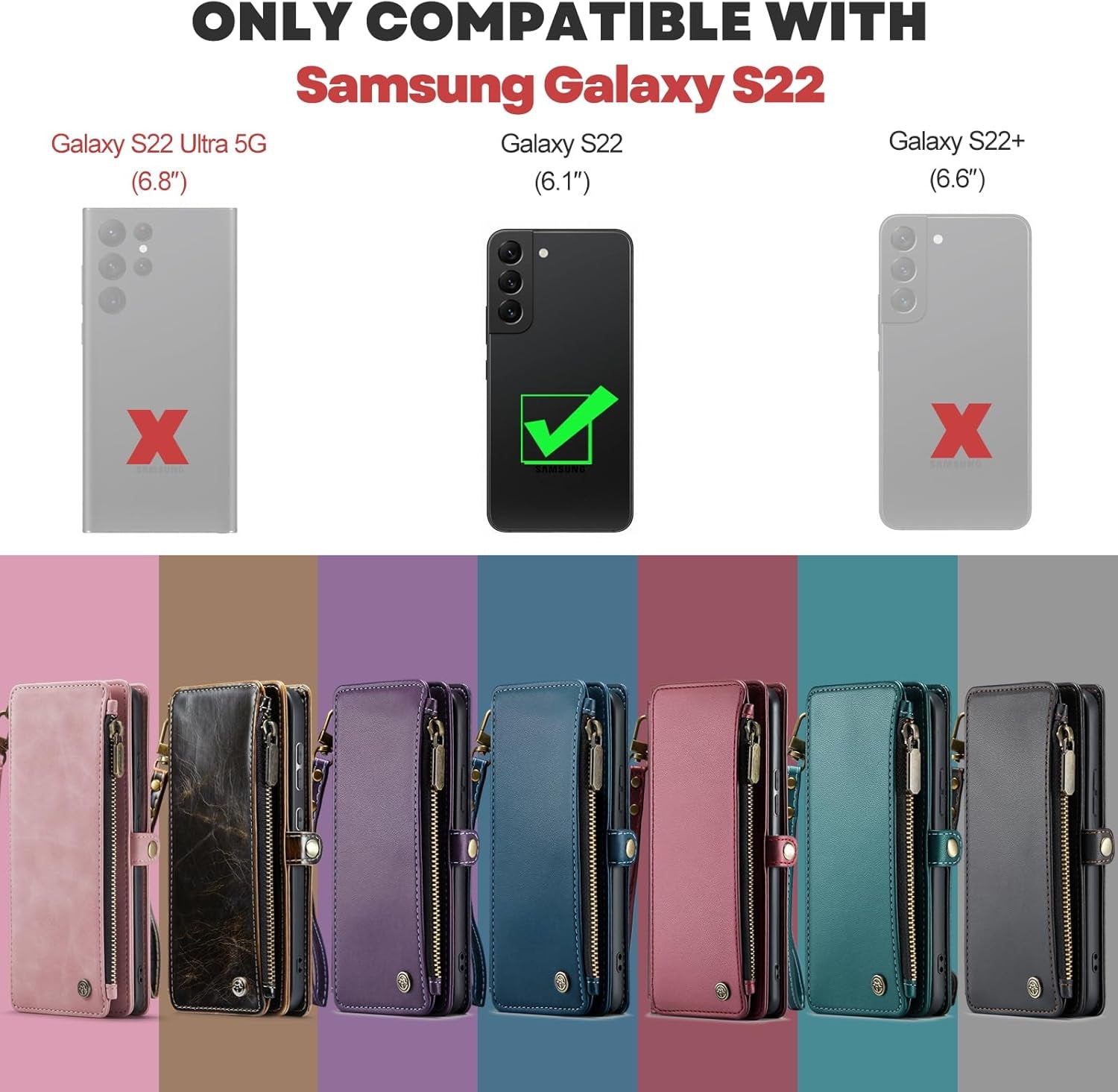 Defencase for Samsung Galaxy S22 Case, 【RFID Blocking】 for Galaxy S22 Case Wallet for Women Men with Card Holder, Fashion PU Leather Magnetic Flip Strap Phone Case for Samsung S22 6.1", Wine Red