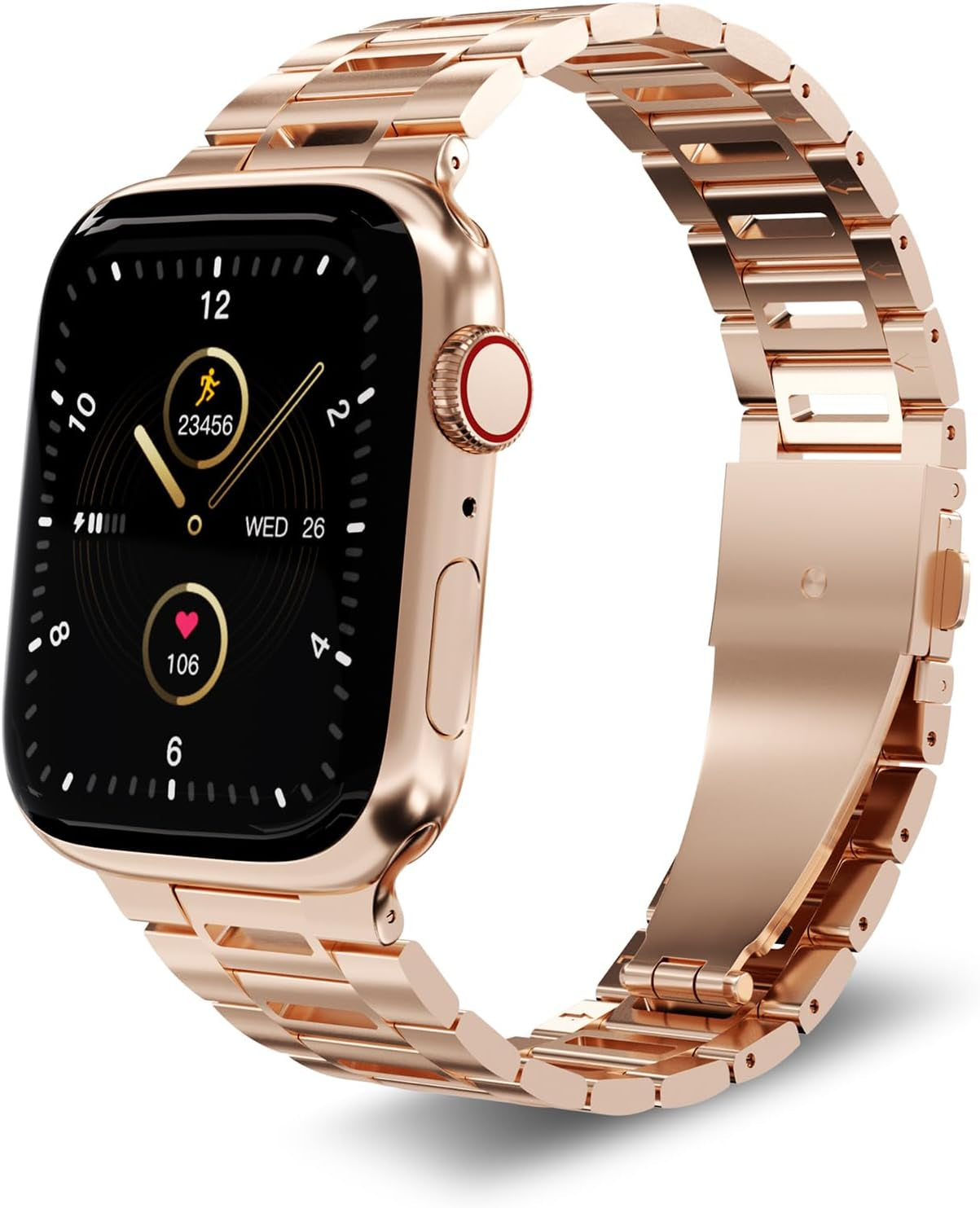 Finestone Metal Band for Apple Watch - Stainless Steel Apple Watch Band Compatible with Apple Watch 41Mm 40Mm 38Mm - Slim Hollow-Out Design Strap for Iwatch Series 9/8/7/6/5/4/3/2/1 SE Women Men Rose Gold