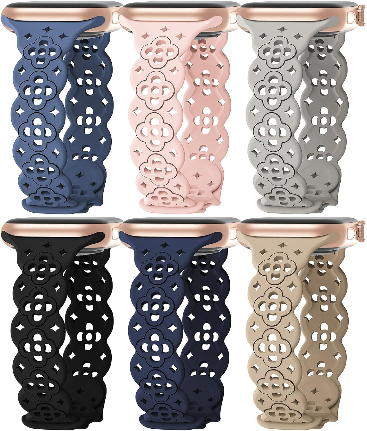 6 Pack Lace Silicone Bands Compatible with Apple Watch Band 38Mm 40Mm 44Mm 41Mm 42Mm 45Mm 49Mm Women,Thin Slim Floral Breathable Sport Strap Replacement Wristbands for Iwatch Series
