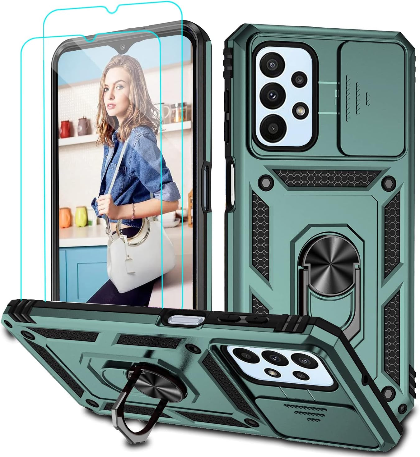 For Samsung Galaxy A53 5G Case with HD Screen Protector, Heavy Duty Shockproof Case with 360 ° Rotation Metal Kickstand [Military Grade] Protective Case for Samsung Galaxy A53 (Black)