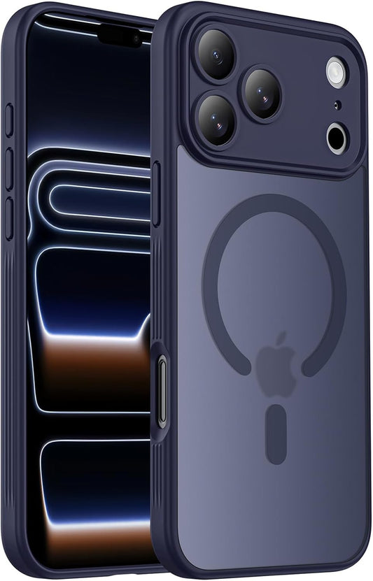 Designed for Iphone 17 Pro Max Case, Compatible with Magsafe, [Camera Protection] [15FT Military Drop Protection] Shockproof Translucent Matte Anti-Slip Phone Case, 6.9", Deep Blue
