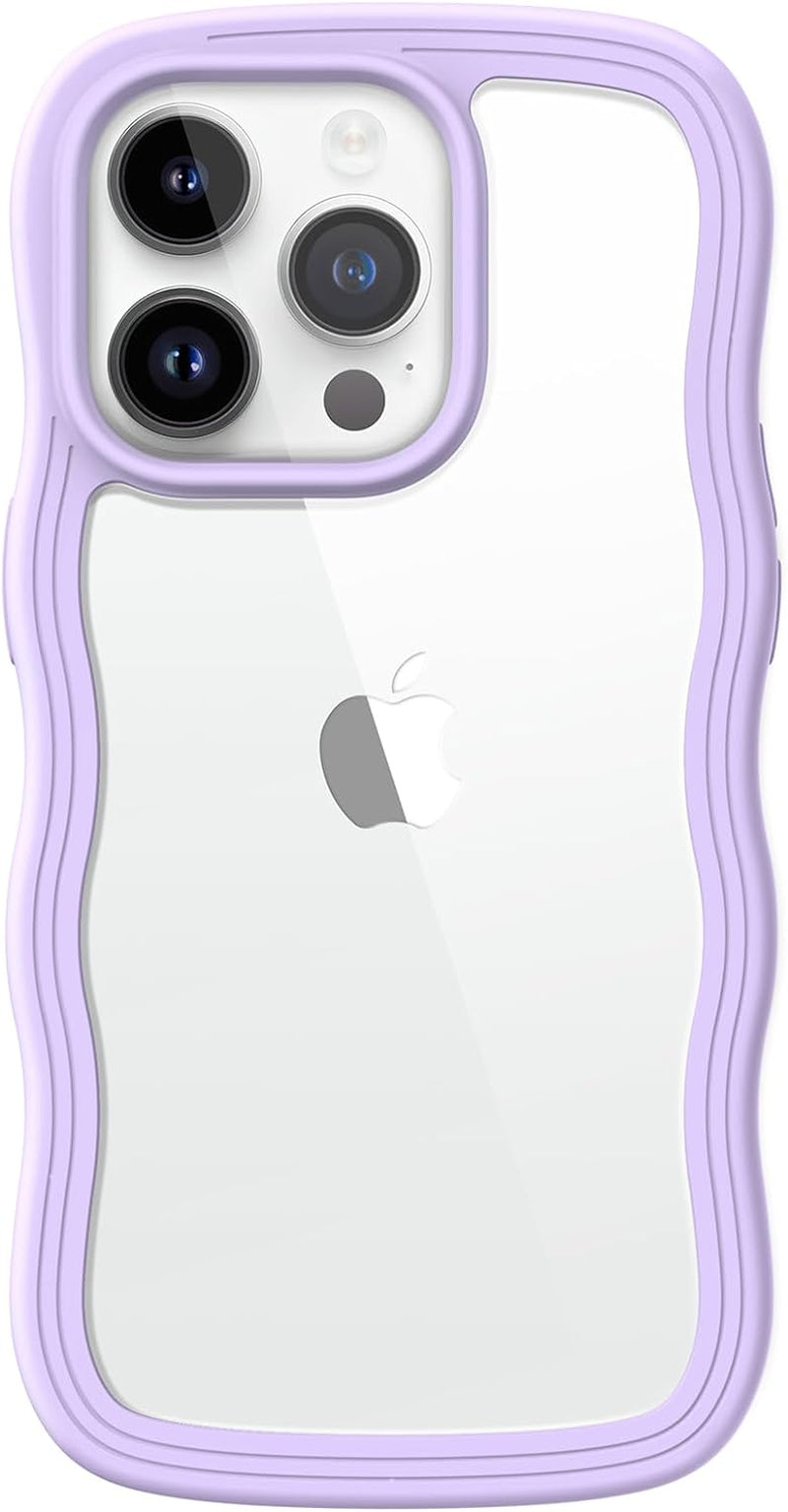 Jetech Cute Case for Iphone 14 Pro 6.1-Inch, Wave Frame Curly Shape Shockproof Phone Cover for Women and Girls, Clear Hard PC Back (Red)  JETech   