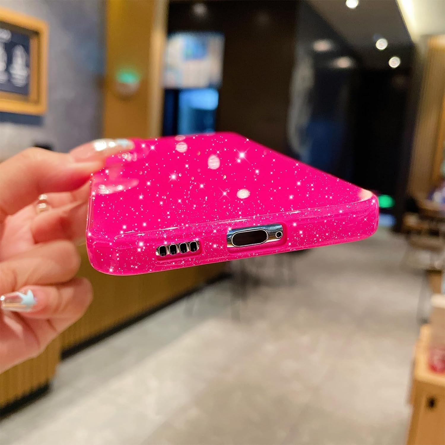 Cute Glitter Case for Samsung Galaxy S22 plus Case S22+ (6.6 Inch), Neon Bright Sparkly Bling Soft Silicone Phone Cover for Women Girls (Hot Pink)