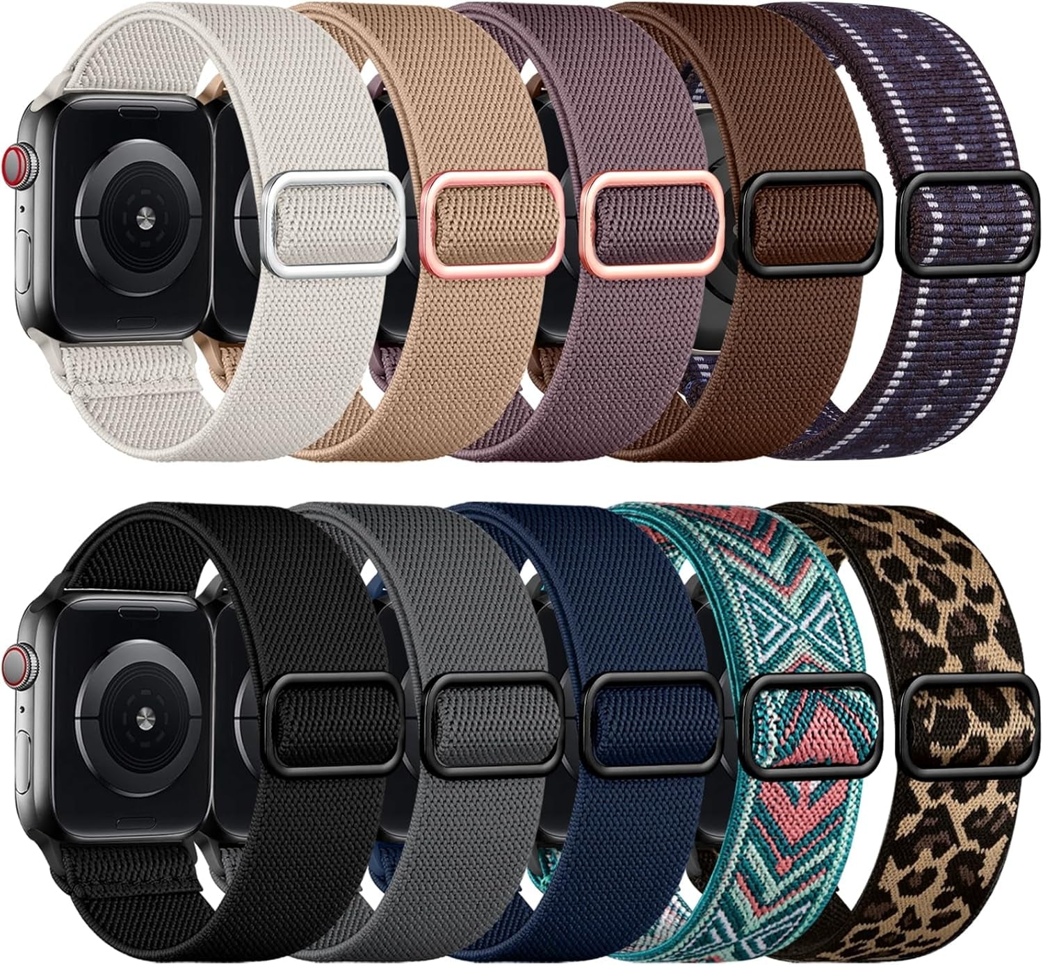 10 Pack Stretchy Nylon Solo Loop Bands Compatible with Apple Watch 49Mm 45Mm 44Mm 42Mm 41Mm 40Mm 38Mm for Men Women, Adjustable Soft Elastic Straps for Iwatch Ultra 2/Ultra Series 9/8/7/6/5/SE