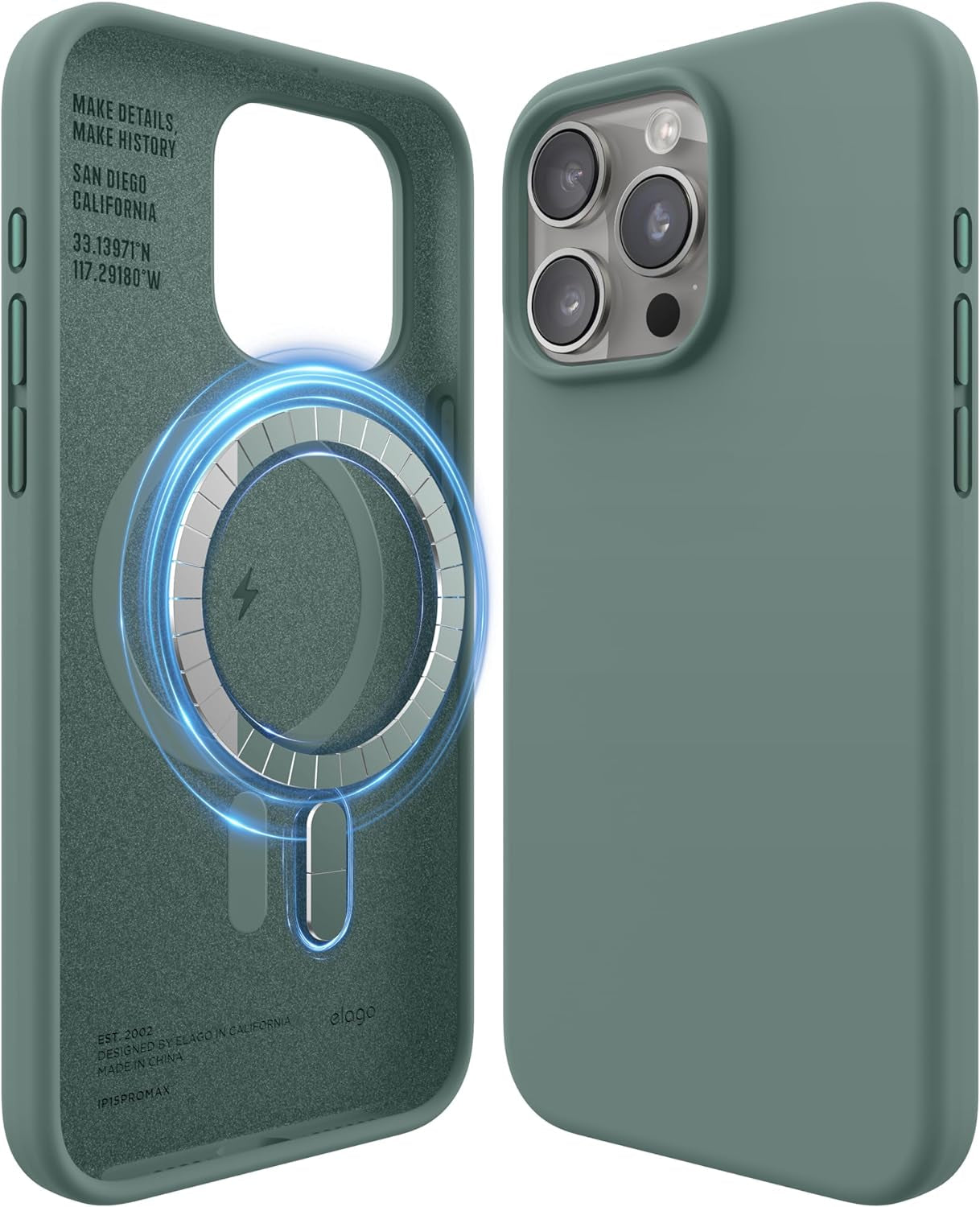 Elago Magnetic Silicone Case Compatible with Iphone 15 Pro Case 6.1 Inch Compatible with All Magsafe Accessories - Built-In Magnets, Soft Grip Silicone, Shockproof (Brown)  elago Midnight Green Iphone 15 Pro Max 