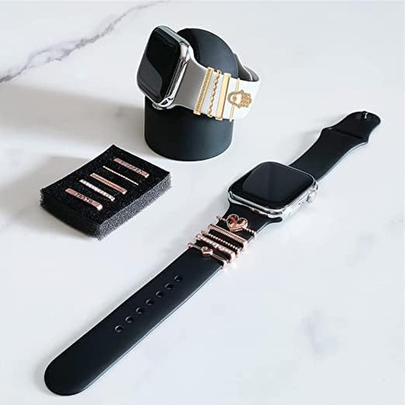 Decorative Rings Loops Compatible with Apple Watch Silicone Bands Metal Diamond Charms 45Mm 44Mm 42Mm 41Mm 40Mm 38Mm Iwatch Series 8 7 6 5 4 3 2 1 Accessories, Eye on Hand, Adjustable