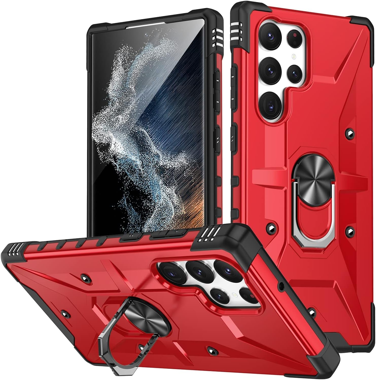 Case for Samsung Galaxy S22 Ultra Case Military Grade Drop Case with Kickstand Metel Ring Magnetic Holder Shockproof Protective for Galaxy S22 Ultra Phone Case (Rose Gold)