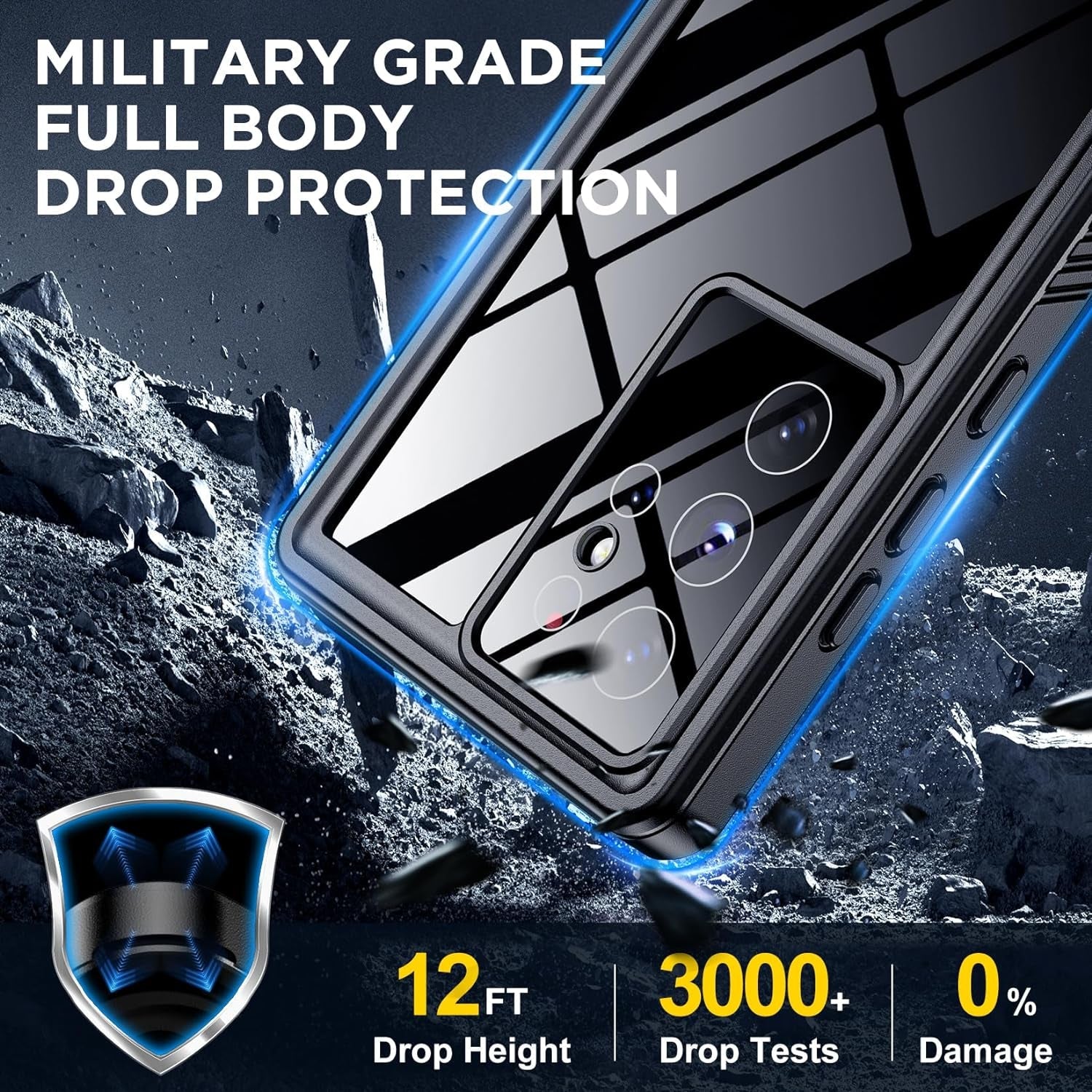 Designed for Galaxy S22 Ultra Case Waterproof, Built-In Screen Protector Full Protection Heavy Duty Shockproof Anti-Scratched Rugged Case for Samsung Galaxy S22 Ultra 6.8'' (Black/Clear)