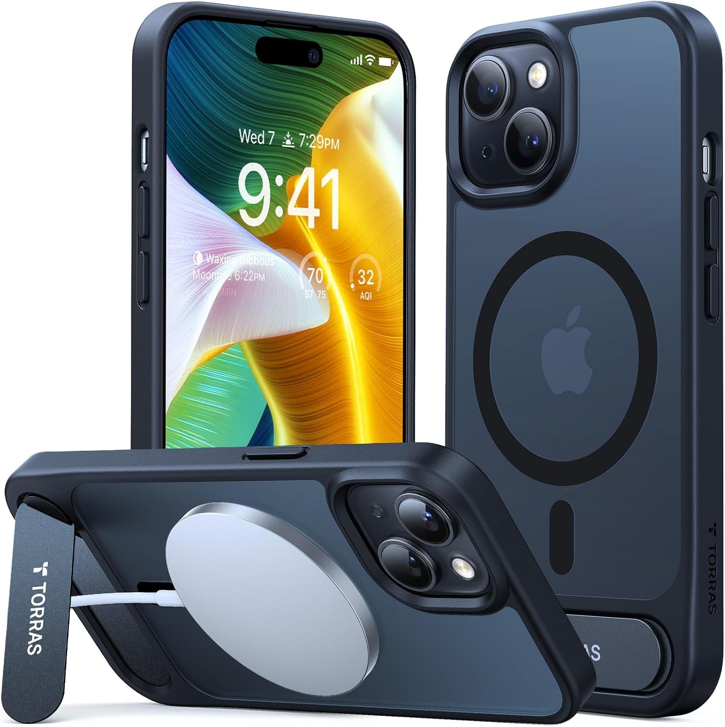 TORRAS Strong Magnetic & Seamless Stand for Iphone 17 Pro Max Case, Fit for Magsafe, Military Grade Drop Protection, Invisible Adjustable Kickstand, Camera Control Button, Translucent Matte Deep Blue