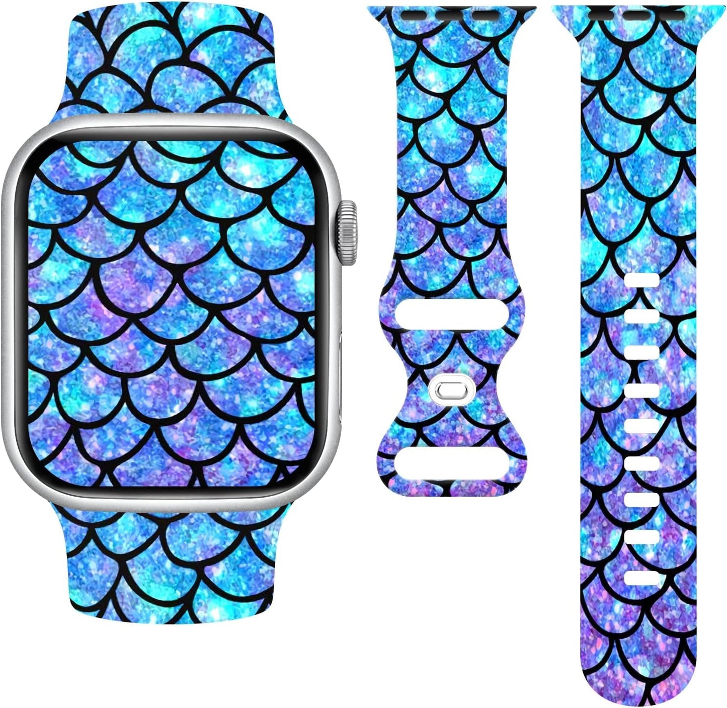 Fish Scales Watch Band Compatible with Apple Watch, Iwatch Bands All Series Soft Silicone Strap Adjustable Replacement