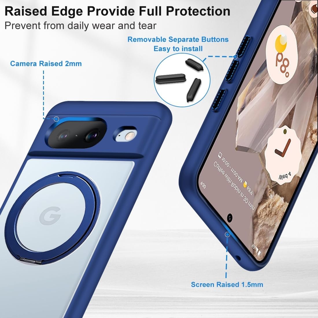For Google Pixel 8 Case Compatible with Magsafe [Built-In Invisible Kickstand] TPU Shockproof Sturdy Thin Matte Translucent Cover Protective Phone Case for Pixel 8 5G (Blue)  Shenzhenshi Nuofeifan Electronic Commerce Co., Ltd   