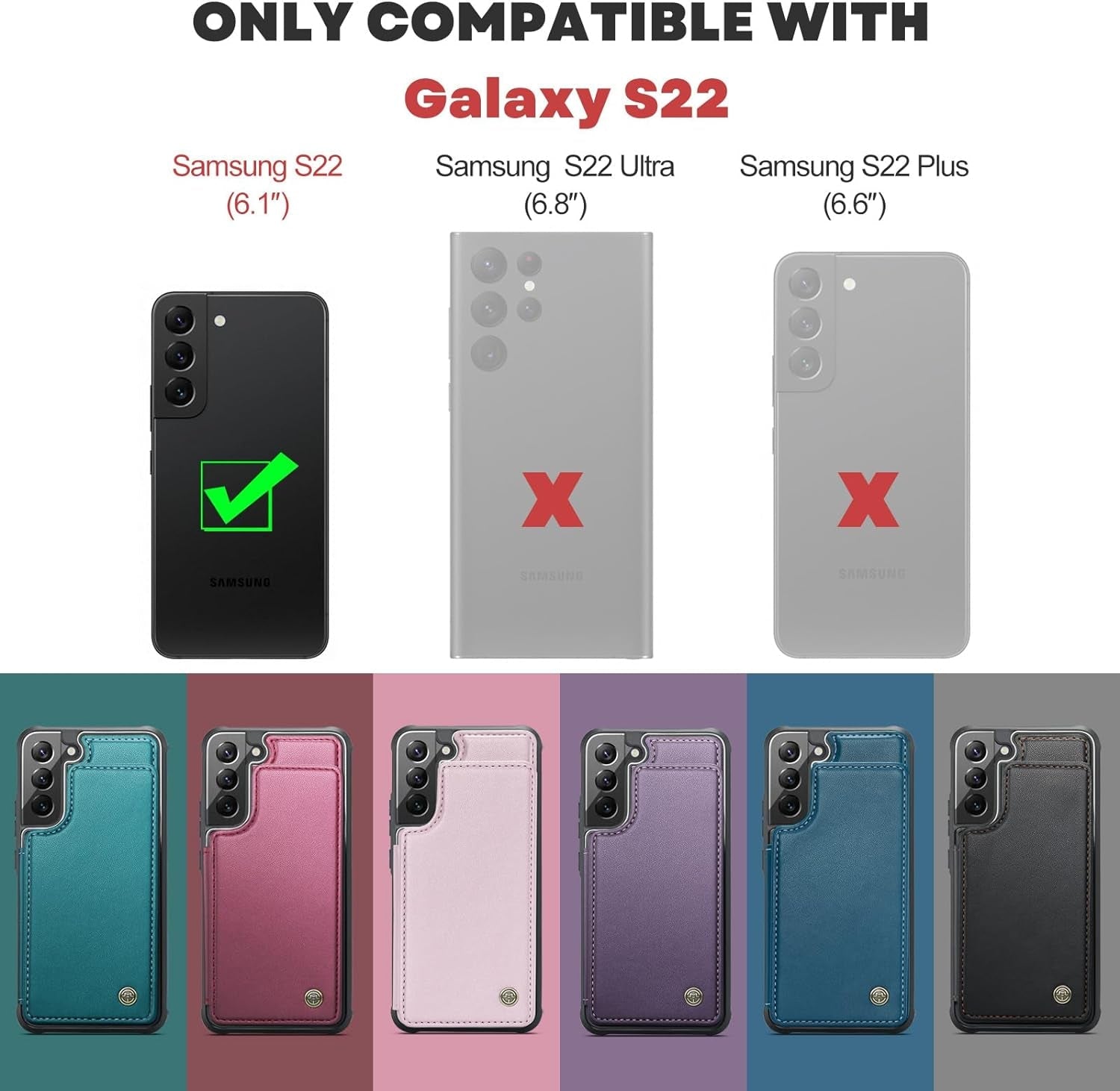 For Samsung Galaxy S22 Case with Card Holder, for Samsung S22 Wallet Case for Women Men with RFID Blocking, Durable Kickstand Shockproof Phone Case for Galaxy S22 5G, Bluish Green