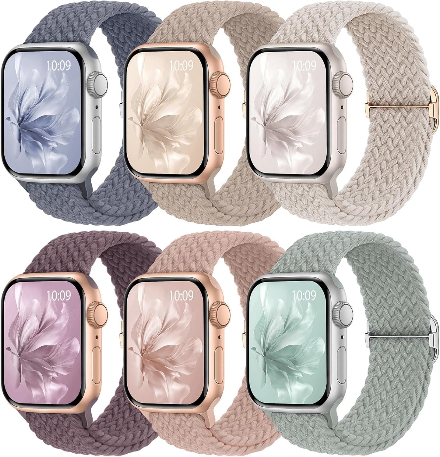 6 Pack Braided Stretchy Bands Compatible with Apple Watch Band 38Mm 40Mm 41Mm 42Mm 44Mm 45Mm 49Mm Women Men, Adjustable Nylon Solo Loop Elastic Straps for Iwatch Series 9 8 7 6 5 4 3 2 1 SE Ultra