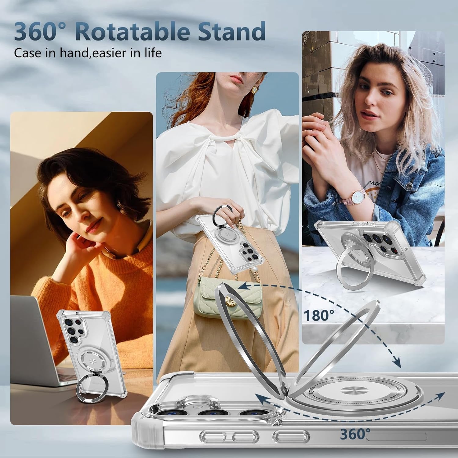 For Samsung Galaxy S22 Ultra Case Magnetic Compatible with Magsafe Galaxy S22Ultra Case with Glass Screen Protector,With Kickstand Military Grade Drop Protection Shockproof S22Ultra Case Clear