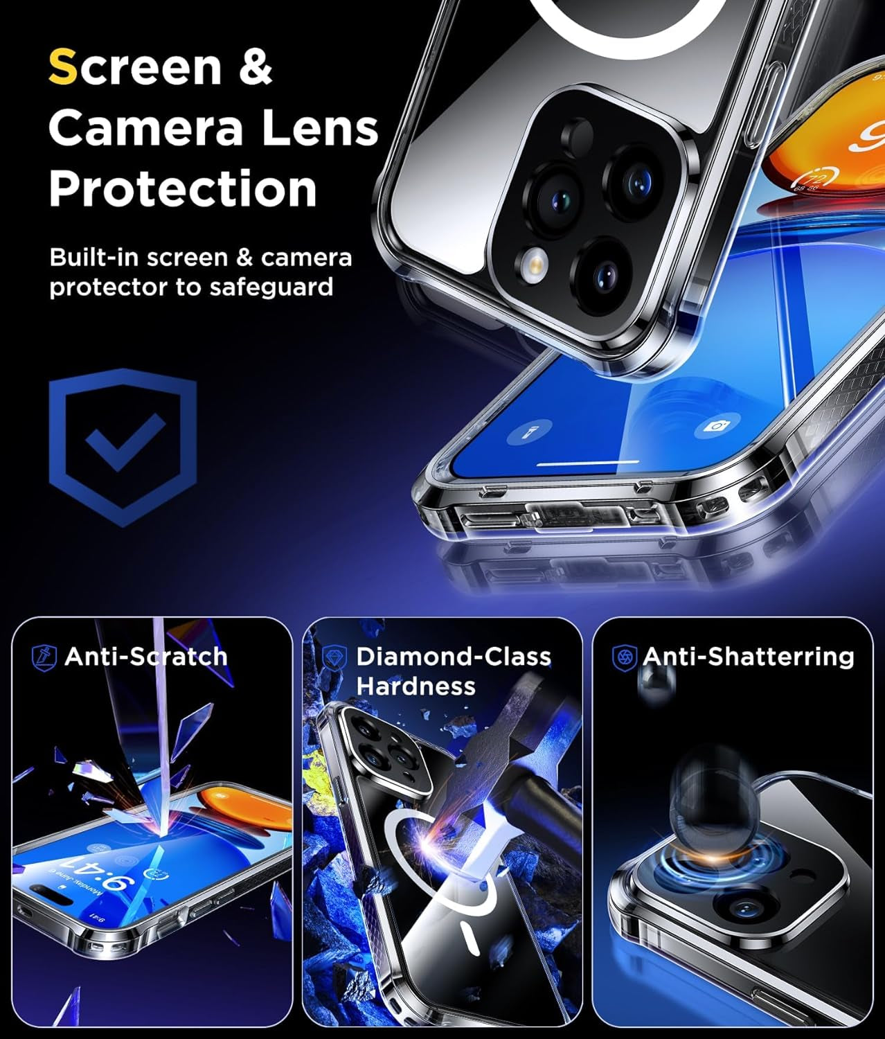 Humixx Magnetic Clear for Iphone 15 Pro Max Case, [Compatible with Magsafe] [Non-Yellowing] Slim Fit yet Protective Anti-Fingerprints Shockproof Bumper with Airbag Cover 6.7 Inch - Crystal Clear  Humixx   