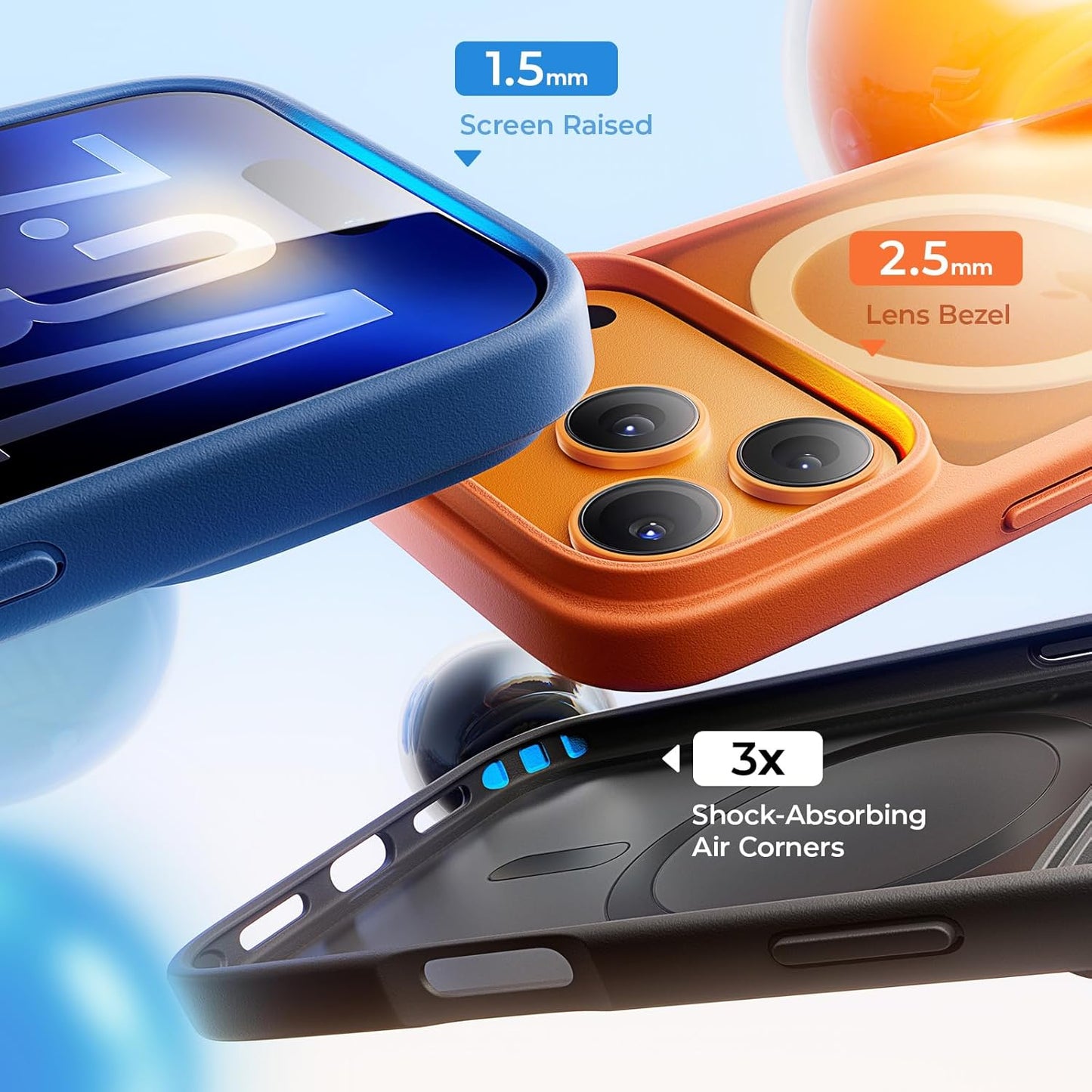 LISEN 3 in 1 Shockproof for Iphone 17 Pro Max Case [2025 Upgrade] (Compatible with Magsafe & Shockproof Military-Grade Protection) Magnetic Phone Cover Funda Para Iphone 17 Pro Max, 3-Color Set