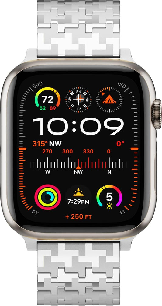 Cross Grid Metal Watch Band, Elegant Square, Compatible with Apple Watch Band 38Mm 40Mm 41Mm 42Mm 44Mm 45Mm 49Mm, Business Stainless Steel Metal Watch Band, Suitable for Iwatch Band Series 9, Ultra 2, Se, Ultra Series 8 7 6 5 4 3 2 1 Men and Women