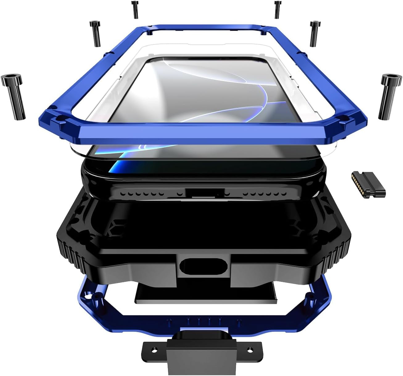 Military Metal Heavy Duty Case Compatible with Iphone 17 Pro Max, Drop Protection Rugged Defender Metal Bumper Screw Case with Stand Gorilla Glass Camera Cover Full Body Dustproof Black