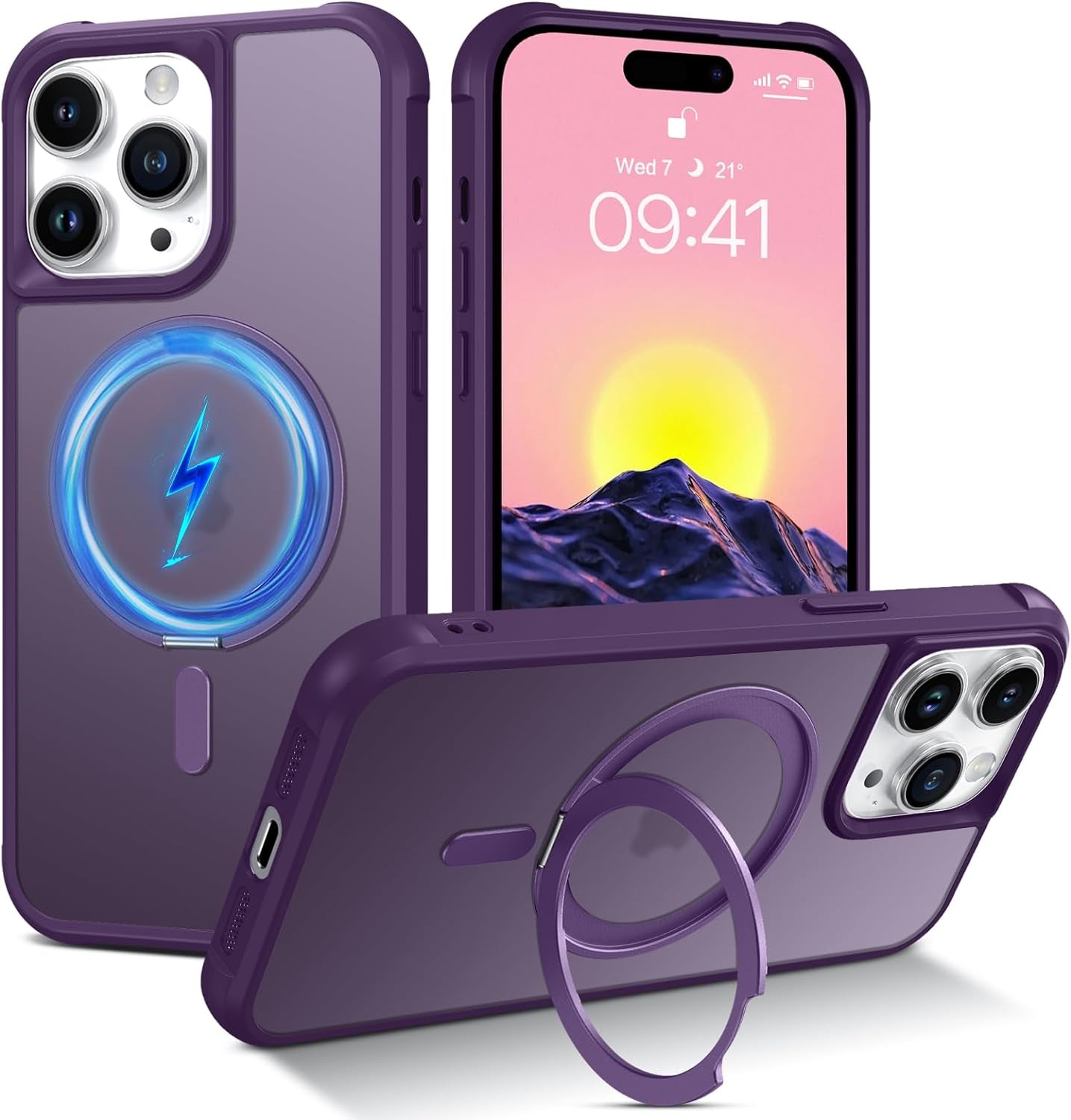 BENTOBEN for Iphone 14 Pro Max Phone Case with Invisible Magnetic Stand,Iphone 14 Pro Max Case[Compatible with Magsafe]Translucent Shockproof Women Men Protective Case for Iphone 14 Pro Max 6.7",Black  BENTOBEN Z568-Purple-Rotating Ring  