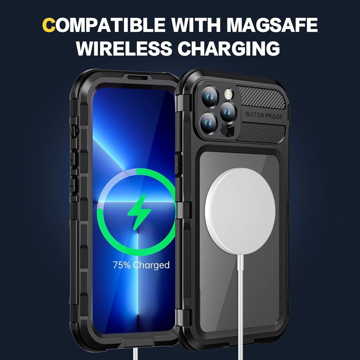 Evcing for Iphone 15 Pro Max Waterproof Case, [IP68 Underwater][Military Dropproof, Shockproof][Compatible with Magsafe][Full Body Metal], Heavy Duty Phone Cover for Iphone 15 Promax, 6.7 Inch (Black)  EVCING   