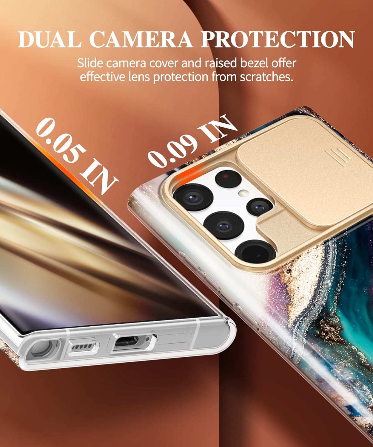 GVIEWIN Designed for Samsung Galaxy S22 Ultra Case with Slide Camera Cover, [Military Grade Drop Protection] Marble Slim Fit Shockproof Protective Phone Case for S22 Ultra 5G 6.8" 2022(Drift Sand)