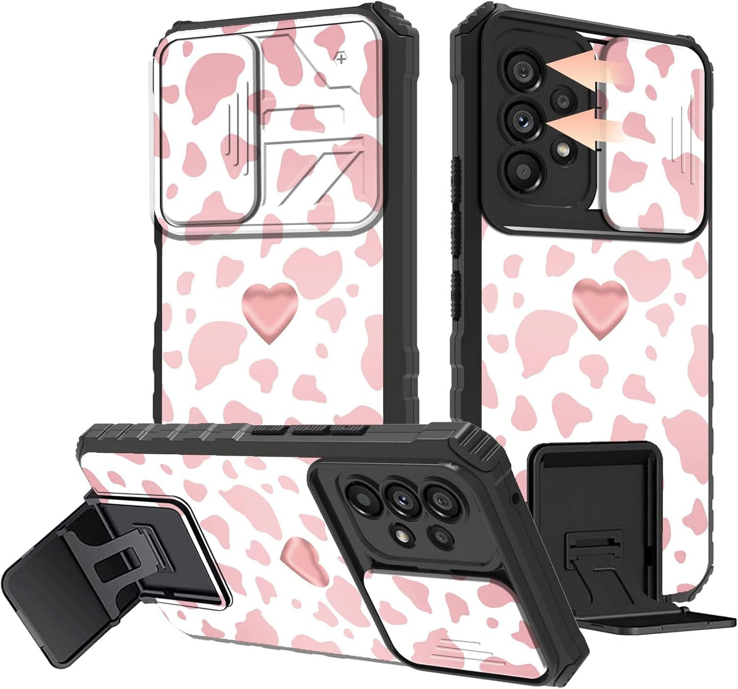 Galaxy A53 5G Phone Case with Slide Camera Cover Built-In Stand Kickstand Dual Layer Hybrid Shockproof Protective Case for Samsung Galaxy A53 5G, Retro Audio Cassette