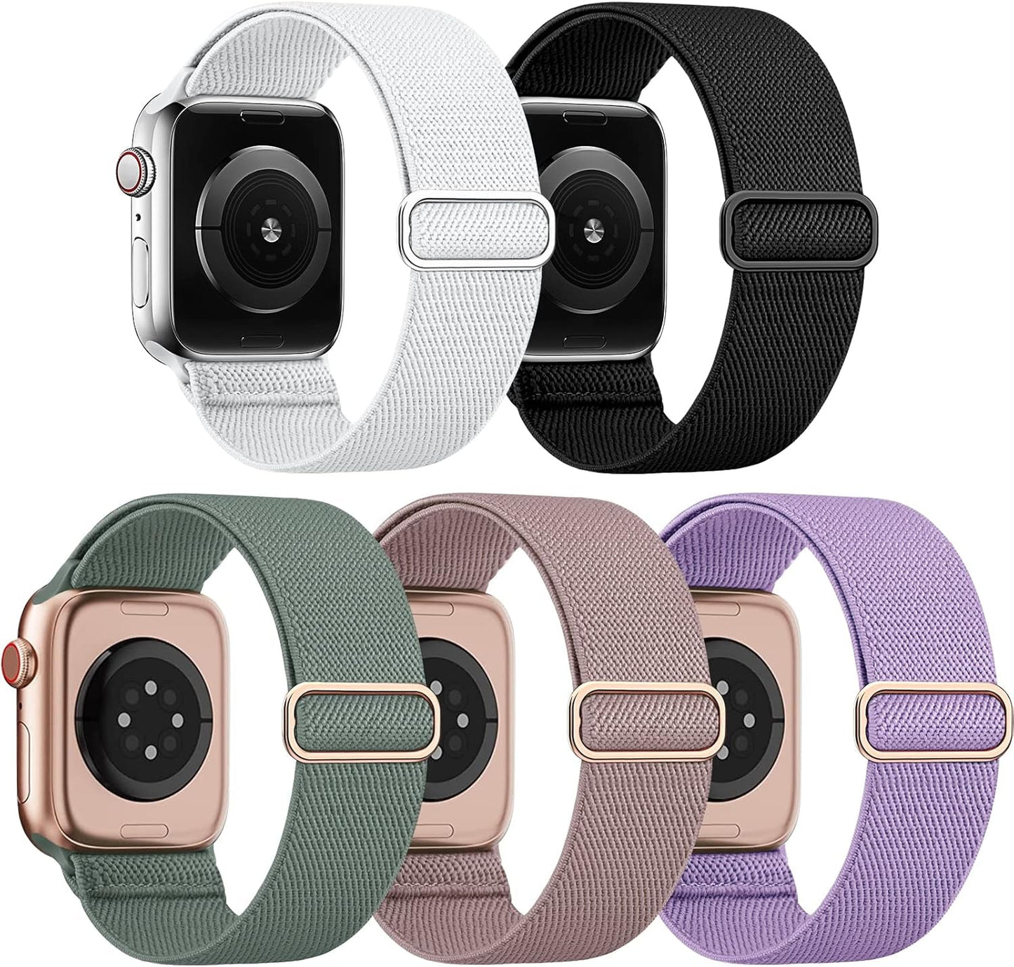 EOMTAM 5 Pack Stretchy Nylon Compatible for Apple Watch Ultra 2/1 Band 38Mm 40Mm 41Mm 42Mm 44Mm 45Mm 49Mm Women Men,Elastic Cloth Sport Wristbands Solo Loop for Iwatch Series 9 8 SE 7 6 5 4 3