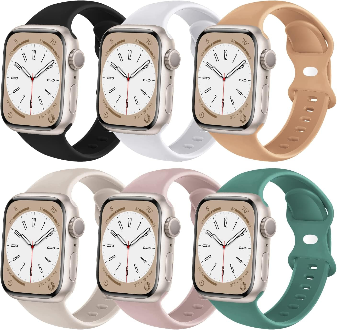 6 Pack Sport Bands Compatible with Apple Watch Band 38Mm 40Mm 41Mm 42Mm 44Mm 45Mm 49Mm,Soft Silicone Waterproof Strap for Iwatch Ultra2 Series 9 Ultra 8 7 6 5 4 3 2 1 SE Women Men