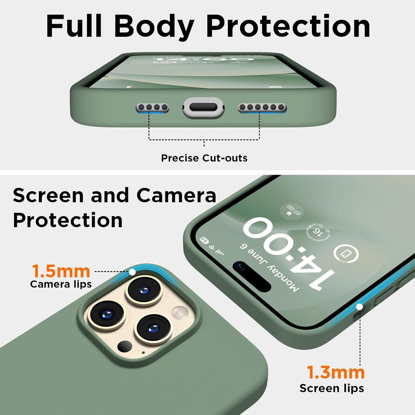 COFFKER Designed for Iphone 14 Pro Max Case, Liquid Silicone Case [2X Screen Protectors], Shockproof Slim Thin Protective Phone Case with Soft Anti-Scratch Microfiber Lining, 6.7 Inch, Calke Green  COFFKER   