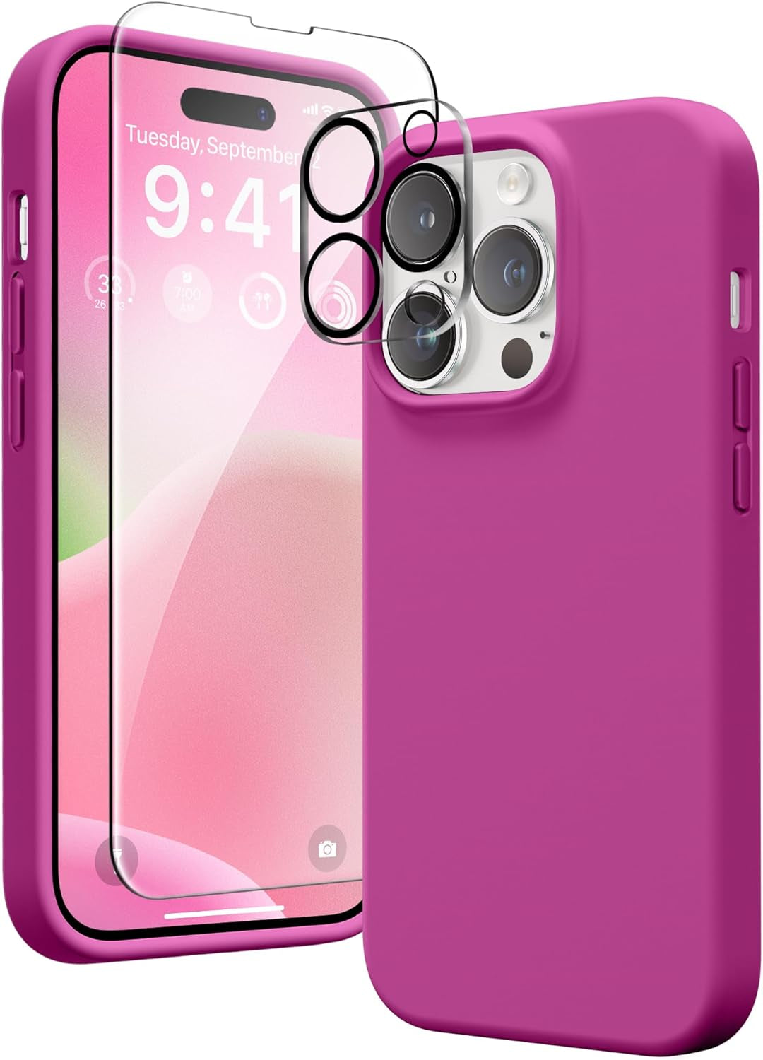 GONEZ for Iphone 14 Pro Case, with 2 Pack Screen Protector + 2 Pack Camera Lens Protector, Soft Anti-Scratch Microfiber Lining, Shockproof Protective Liquid Silicone Phone Cover 6.1'', Blue  GONEZ   