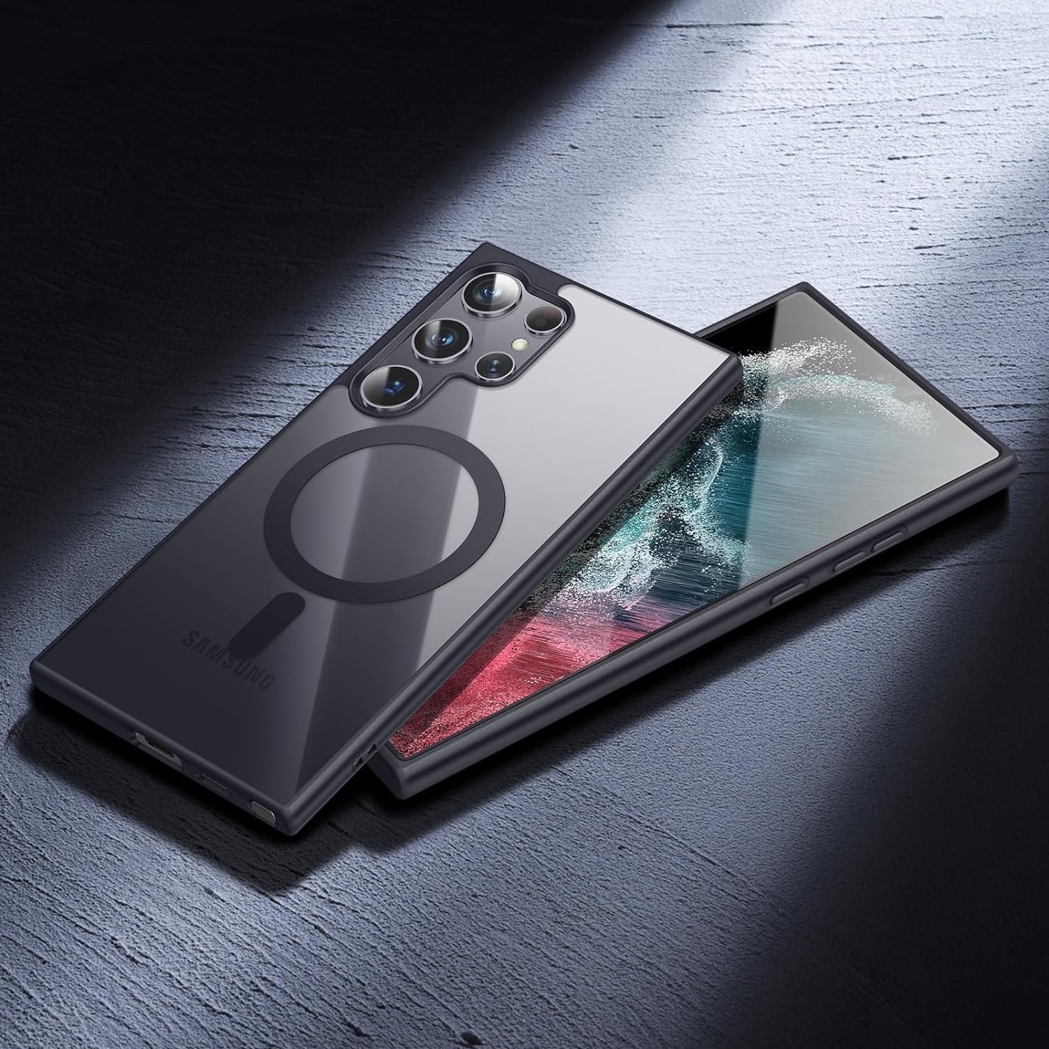 For Samsung Galaxy S22 Ultra Case（Only）.Magnetic Cover for S22 Ultra，Soft Frosted Frame&Hard Clear Back,Shockproof Drop Protection.Compatible with Magsafe 6.8'' (Black)