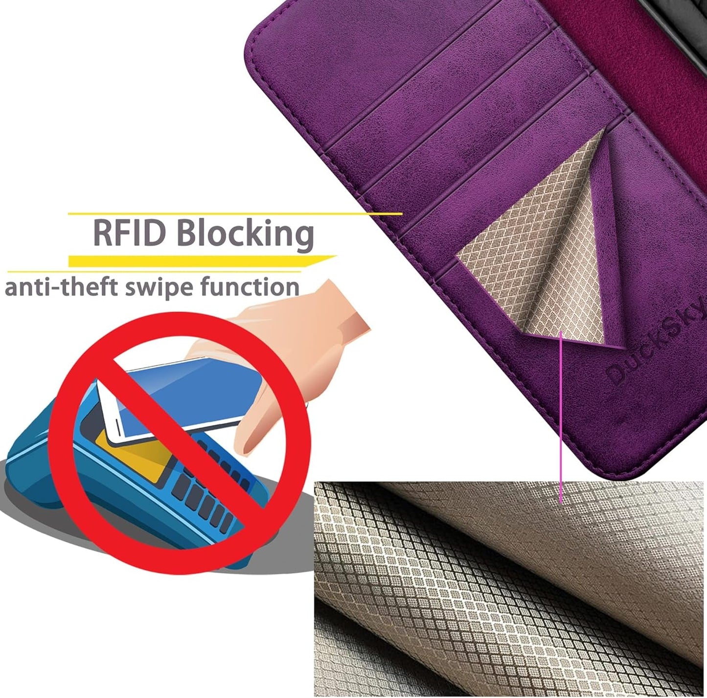 For Samsung Galaxy S22 Genuine Leather Wallet Case 【RFID Blocking】【4 Credit Card Holder】【Real Leather】 Flip Folio Book Phone Case Protective Cover Women Men for S22 Case Purple