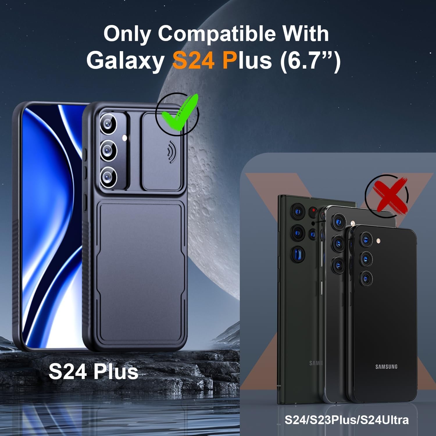 3 in 1 Magnetic for Samsung Galaxy S24 plus Case with Slide Camera Cover [2X Screen Protectors] [Mil-Grade Shockproof] Slim Phone Case for S24 plus Case 6.7" Black