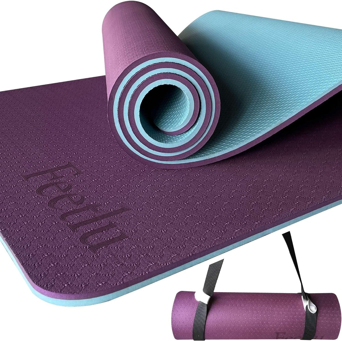 10Mm Thick Yoga Mat with Strap – Non-Skid Dual Surface, Eco-Friendly POE, for Women, Men, Kids. Perfect for Pilates, Yoga, Floor Workouts.