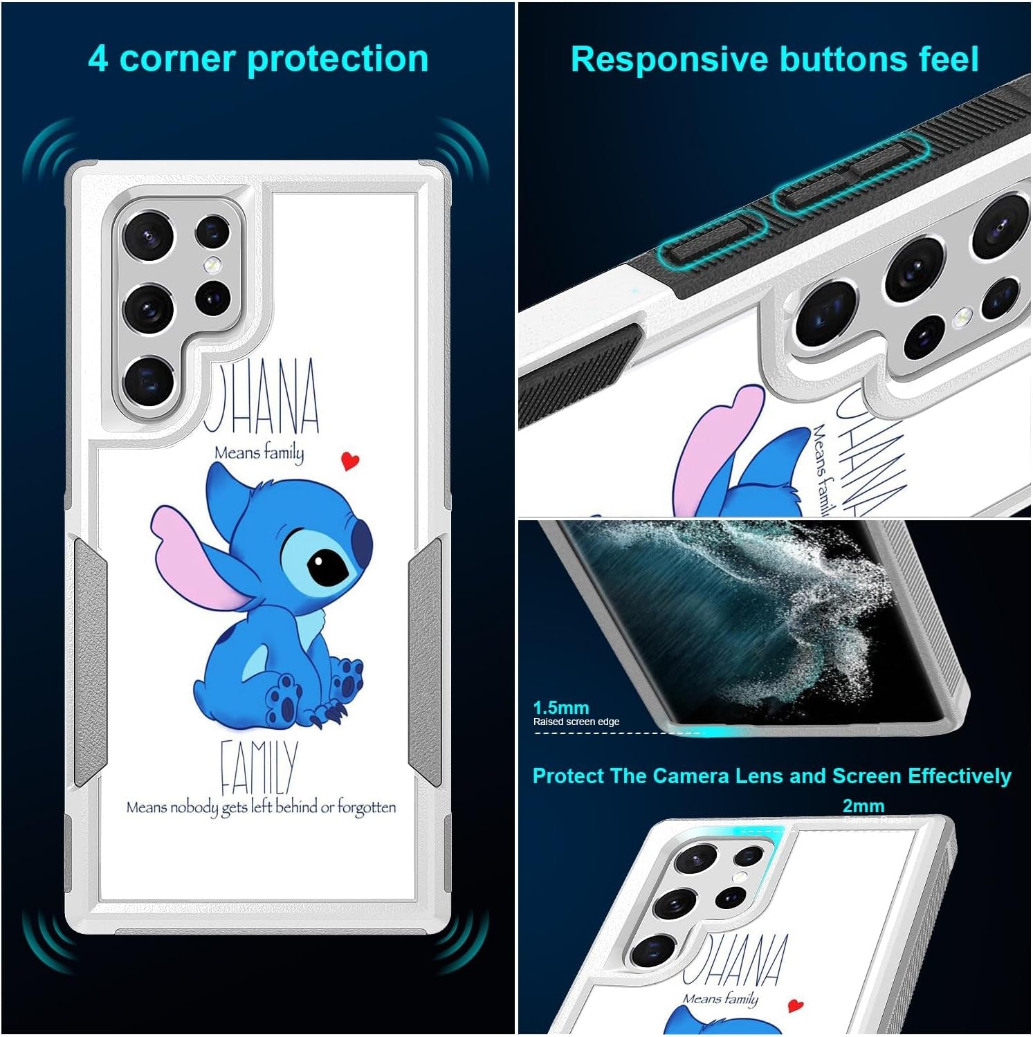 Case for Samsung Galaxy S22 Ultra, Ohana Means Family Pattern Shock-Absorption Hard PC and Inner Silicone Hybrid Dual Layer Armor Defender Case for Samsung Galaxy S22 Ultra