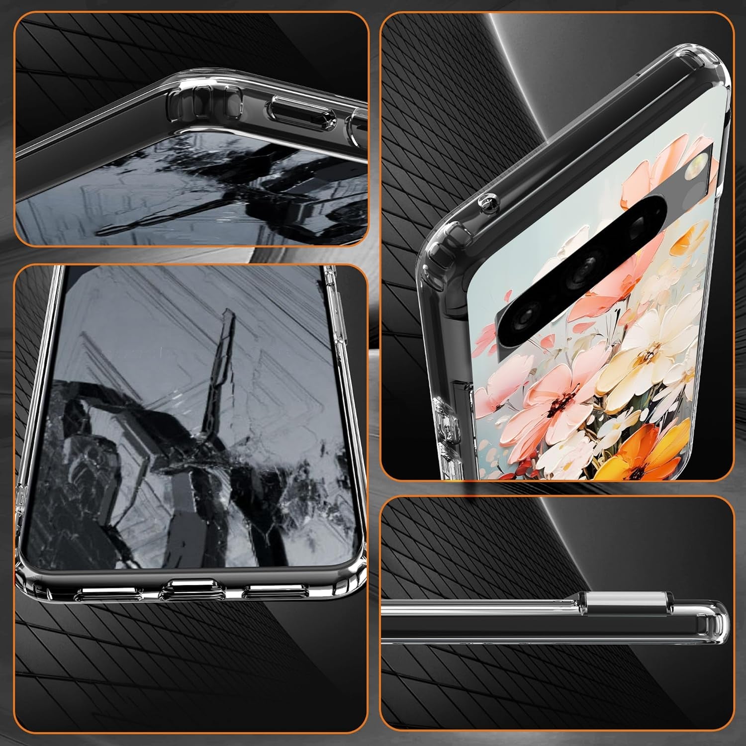 For Google Pixel 8 Clear Case with 3D Flower Printing Design, TPU+PC Slim Shock-Proof Protective Floral Cover for Women Girls, 6.2“ (Pic 5)  YIKECASE   