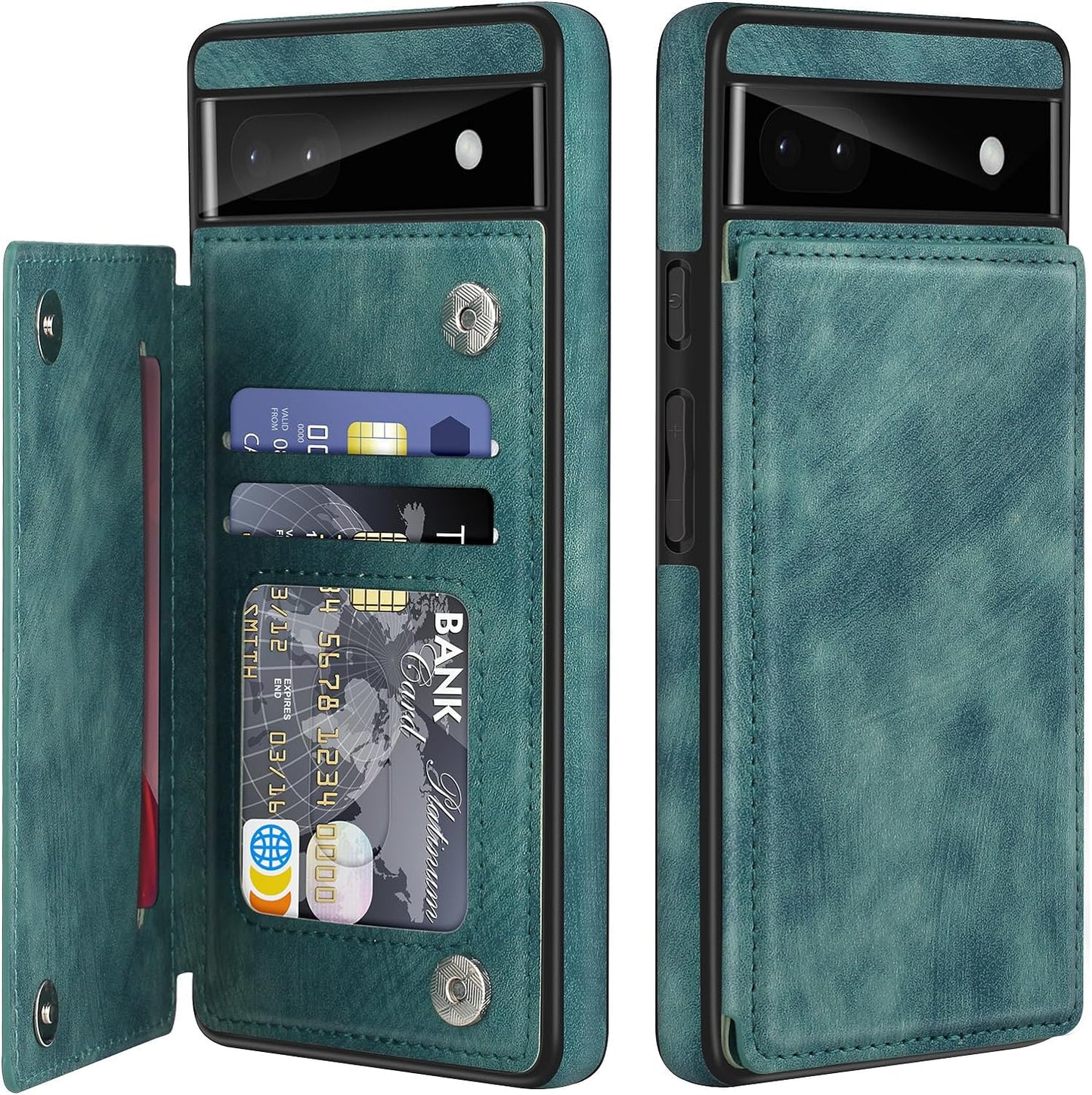 For Google Pixel 6A Case Leather Wallet with Card Holder, Flip Cover Kickstand Card Slots Magnetic Closure Shockproof Heavy Duty Protective Case for Google Pixel 6A 6.1Inch 5G-Rose Gold  Bizzib Fashion Green  