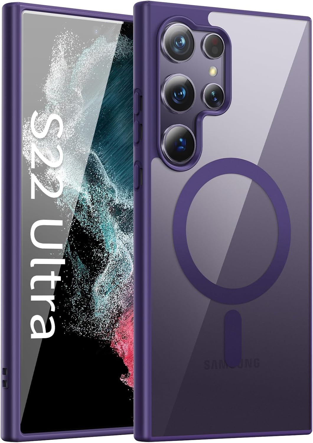 For Samsung Galaxy S22 Ultra Case（Only）.Magnetic Cover for S22 Ultra，Soft Frosted Frame&Hard Clear Back,Shockproof Drop Protection.Compatible with Magsafe 6.8'' (Black)