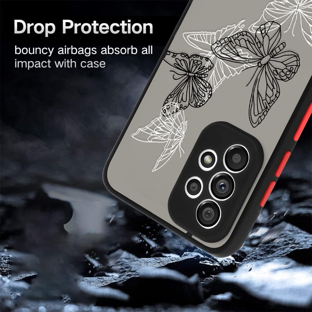 Compatible Samsung Galaxy A53 5G Black White Butterfly Case, Translucent Matte Soft TPU Bumper Case Cute Black and White Butterfly Print Pattern Back Transparent Protective Case 6.5 Inch