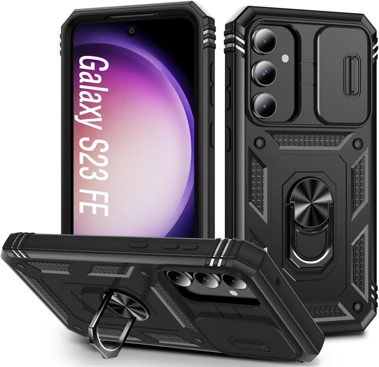 Case for Galaxy S23 FE, Slide Lens Protective Case Shockproof Impact Resistant with Kickstand Cover Case for Samsung Galaxy S23 FE 5G 6.4" (Green)