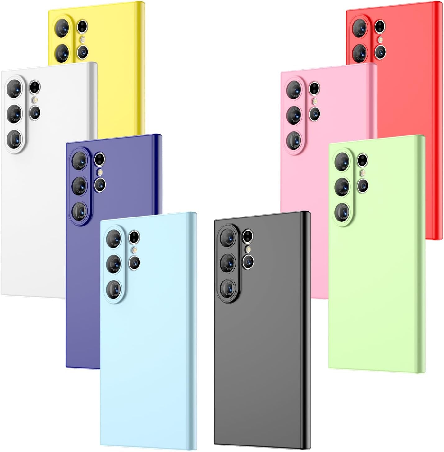 (8 Pack) for Samsung Galaxy S24 Ultra Case, Soft Silicone Gel Bumper Shell Shockproof Full Body Protection Phone Case Cover, Red, Black, Dark Blue, Yellow, Pink, White, Green, Purple