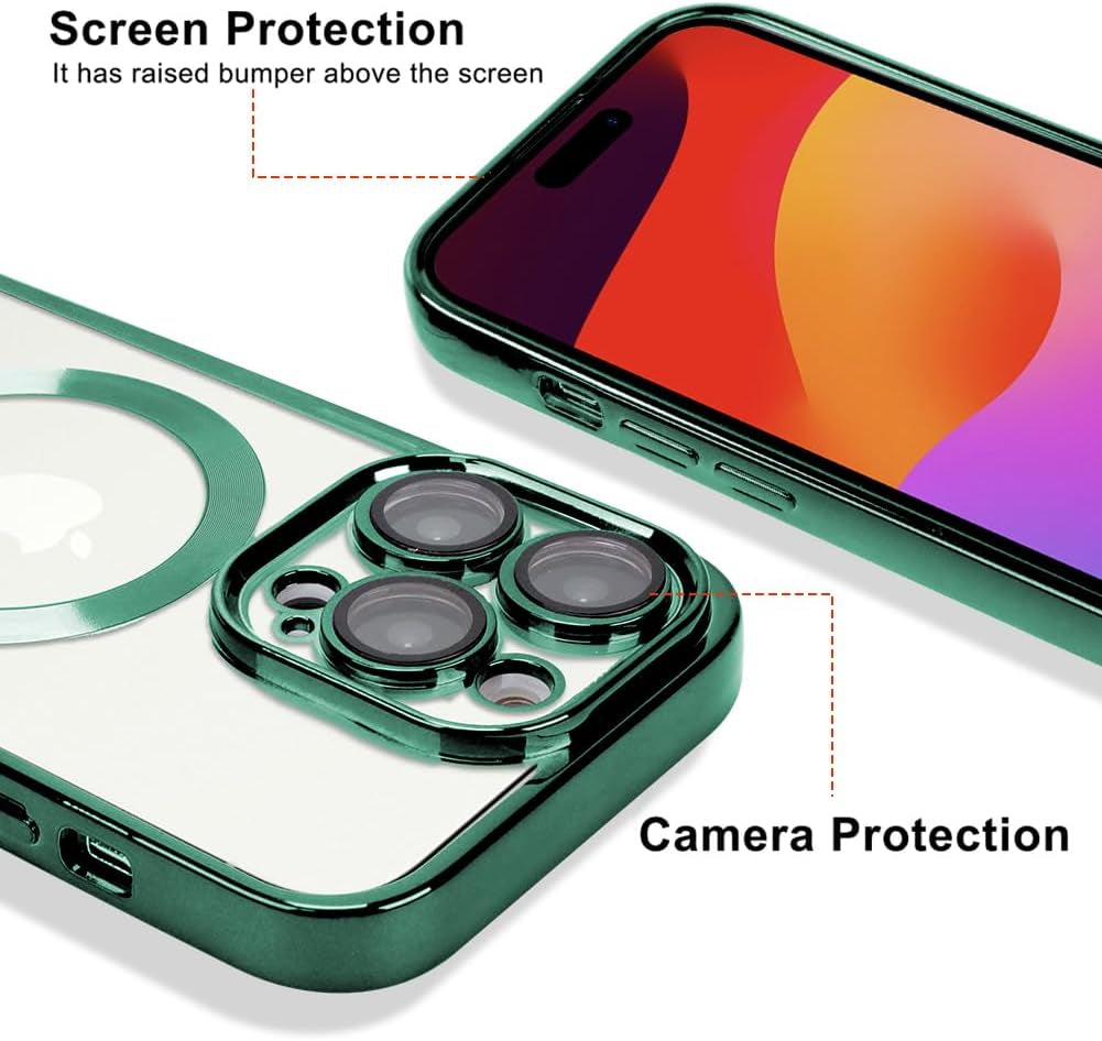 OOK Case Made for Iphone 15 Pro Max 6.7 Inch [Built-In Camera Lens Protector] [Compatible with Magsafe] Anti-Scratch Shockproof Protective Slim Electroplated Case for Women Men - Green  OOK   