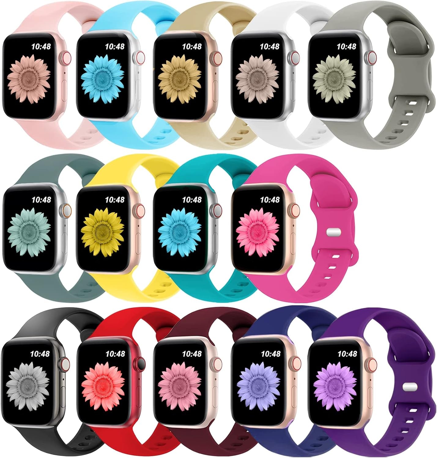 14Pack Compatible with Apple Watch Band 38Mm 40Mm 41Mm 42Mm 44Mm 45Mm 49Mm, Soft Silicone Sport Replacement Strap for Iwatch Series Ultra 9 8 7 6 5 4 3 2 1 SE, Women Men