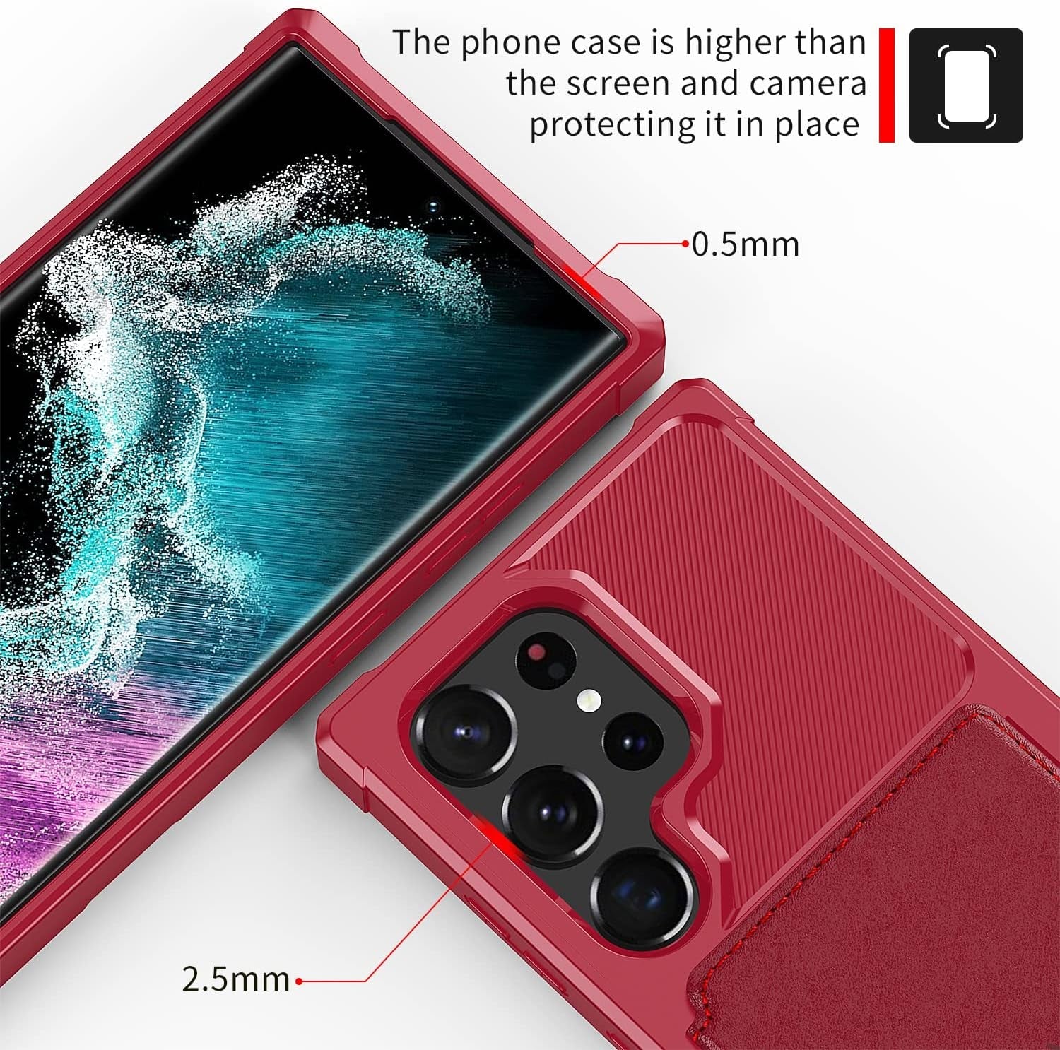 For Samsung Galaxy S22 Ultra Case with Card Holder, Compatible with Magnetic Car Mount, Heavy Duty Shockproof Rugged Soft TPU Back Leather Flip Wallet Cover 6.8 Inch, Red