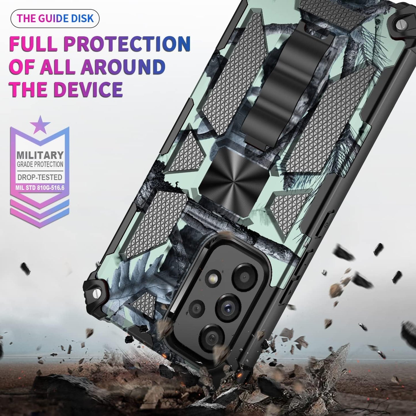 Ccsmall Camouflage Case for Samsung Galaxy A53 5G, Heavy Duty Shockproof Protection Military Grade [Built-In Magnetic Kickstand] Army Camo Phone Cover Case for Samsung Galaxy A53 5G MC Mint Green