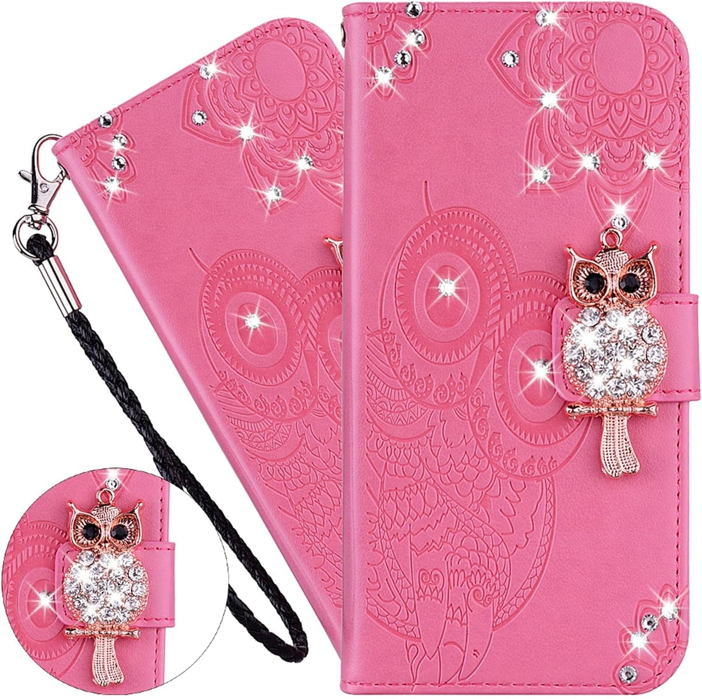 Case Compatible with Samsung Galaxy A53 5G Bling Diamand PU Leather Wallet Phone Case with Wsrist String Full Body Protective Flip Ultra Case for Samsung Galaxy A53 5G Owl Brown YK