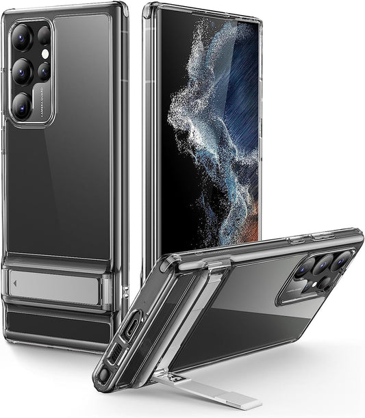 ESR Metal Kickstand Case Compatible with Samsung Galaxy S22 Ultra (6.8 Inch) (2022), Versatile Patented Kickstand, Crystal Clear Scratch-Resistant Back Cover, Clear