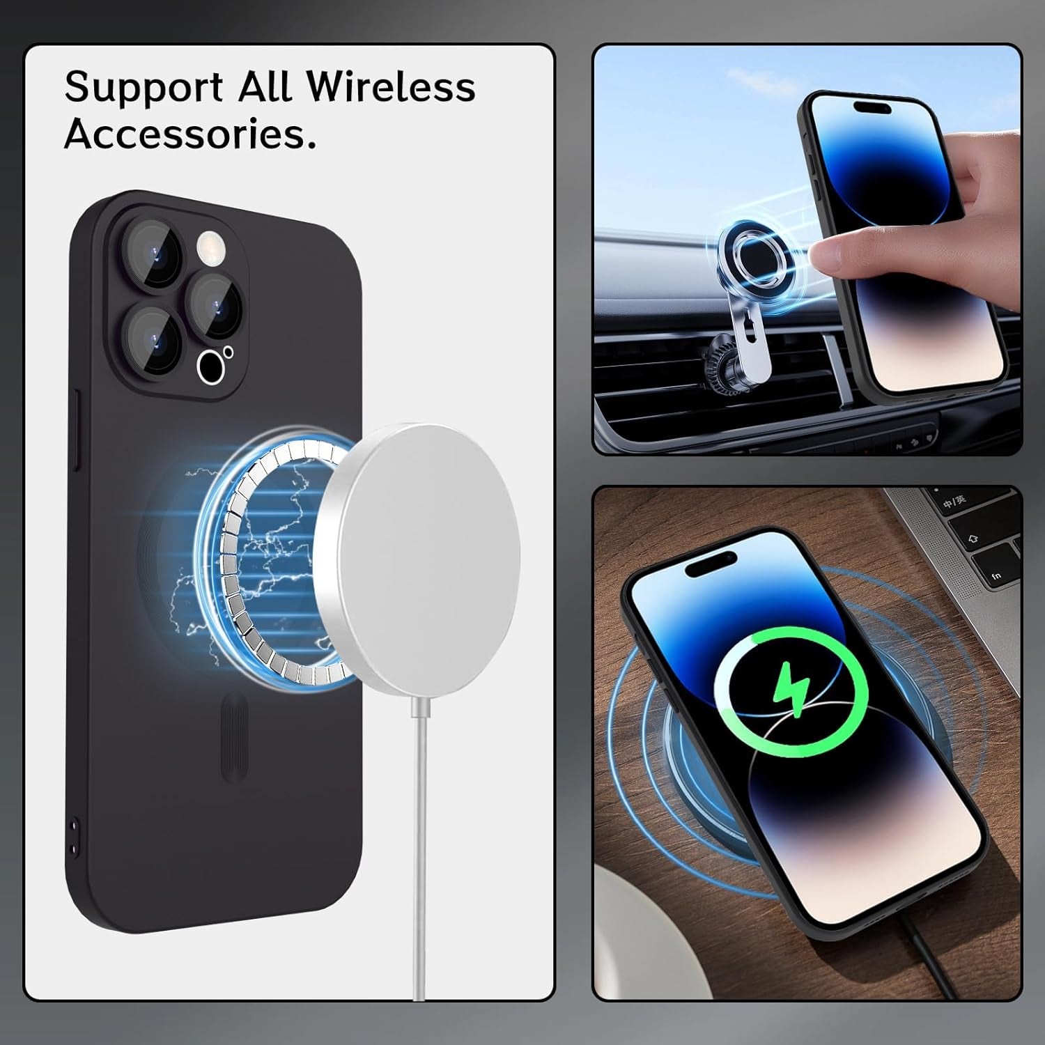 Ankofave Magnetic Case for Iphone 14 Pro Phone Case for Women, Matte Luxury Soft Metallic Luster Design with Camera Lens Protector, Compatible with Magsafe Case for Iphone 14 Pro 6.1"-Black  ankofave   