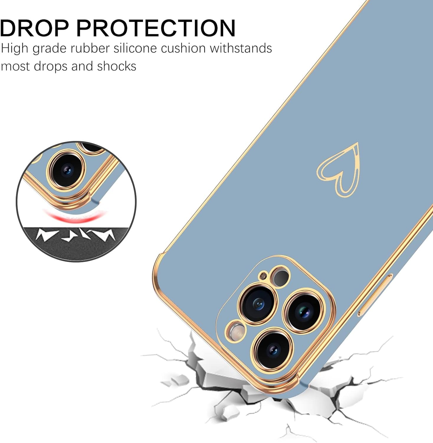 BENTOBEN Iphone 14 Pro Case, Slim Fit Cute Heart Pattern 14 Pro Phone Case, Soft Flexible Shockproof TPU Bumper Women Girls Non-Slip Lightweight Charging Protective Cover for Iphone 14 Pro 6.1", Gray  BENTOBEN   